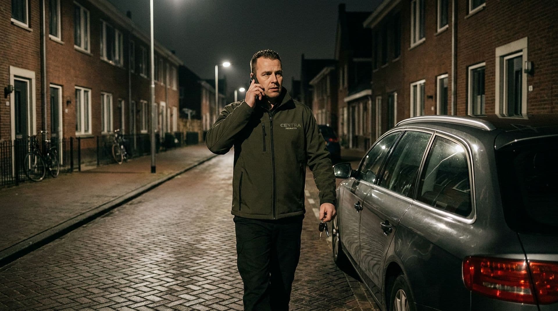 Beveiliger onderweg naar een spoedinzet