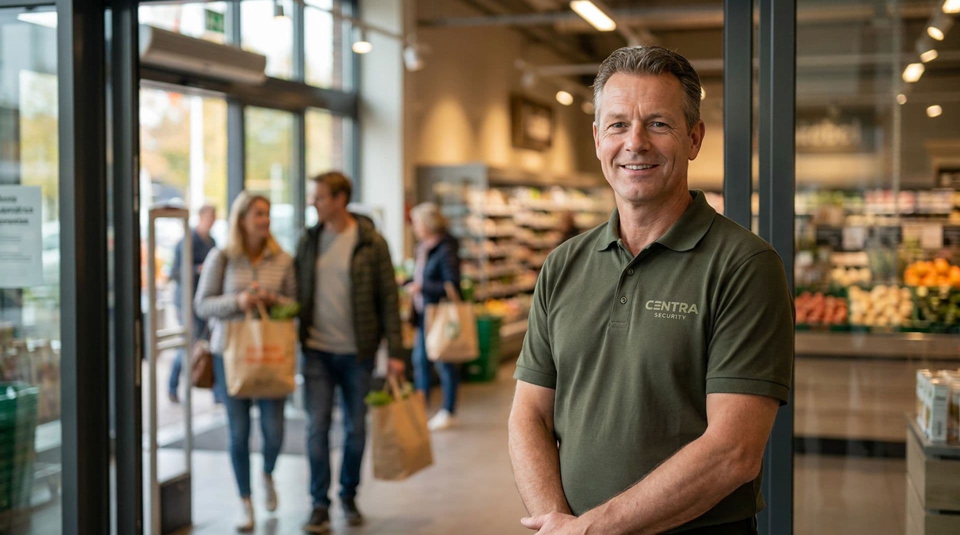 Winkelbeveiliger bij de ingang van een warenhuis
