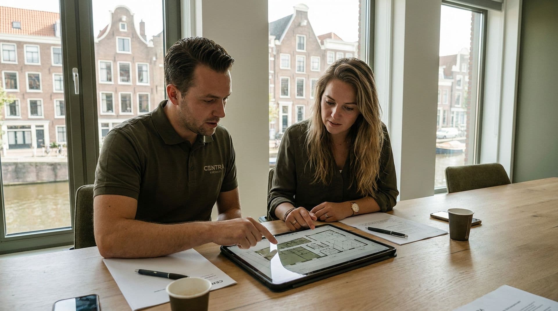 Adviseur van Centra Security bespreekt een offerte met een klant